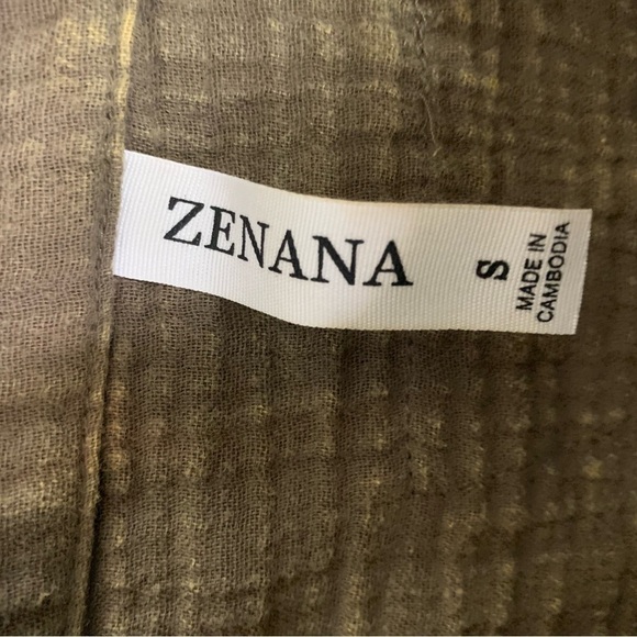 Women’s Zenana yellow tan long sleeve button down 100% cotton gauze - Picture 2 of 6